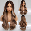 Brown Perücke mit Pony mittelgroße Länge gerade Ombre Brown mit Highlight -Synthetik -Perücken für Frauen cosplay täglich Synthetische Perücke